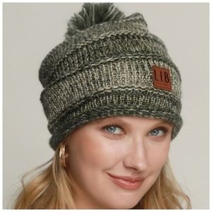 Green Knit Pom Pom Beanie